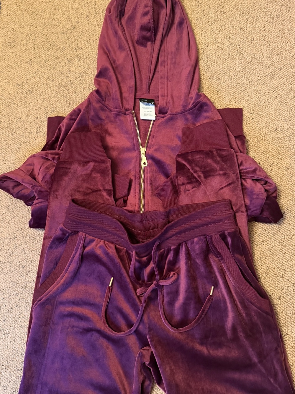 Burgundy Felina Velor Zip Hoodie & Jogger Set